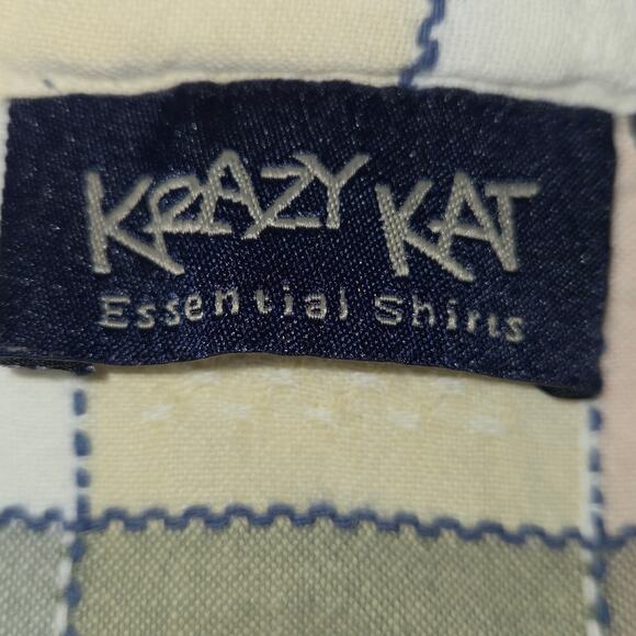 Krazy Kat Womens Large Button Up Top Checked Plaid Green Pocket Outdoors Casual - Picture 2 of 10